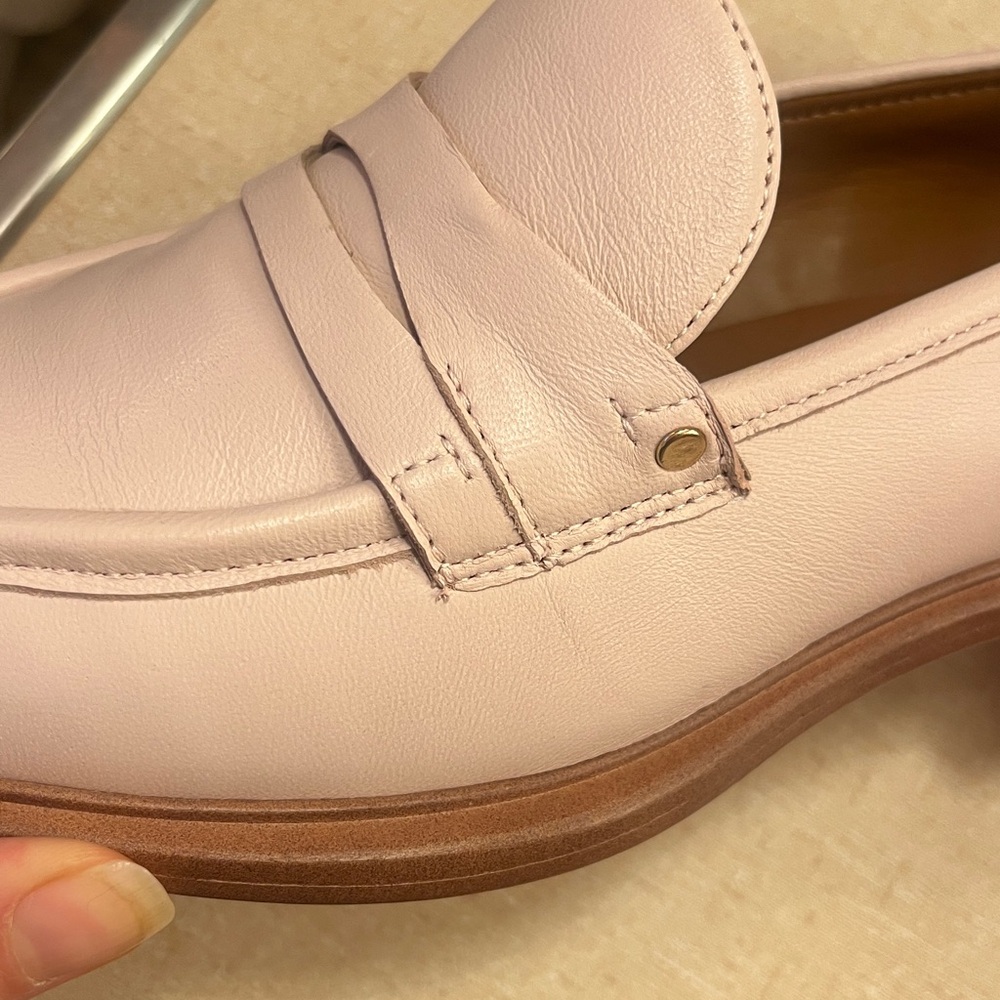 Franco Sarto Edith 2 penny loafer light pink leather wide almond toe block heel - Picture 14 of 16